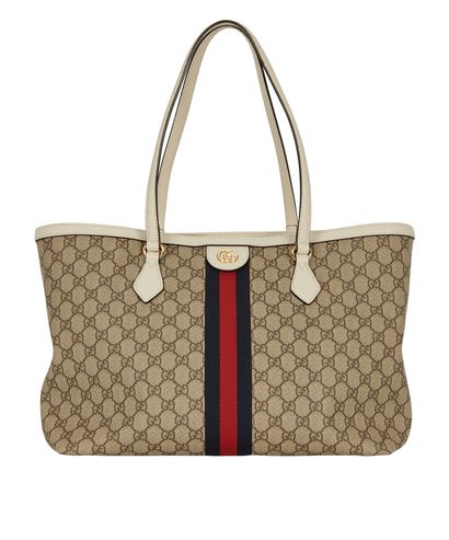 Ophidia GG Medium Tote, £995, Handbags, Beige/Blue/Cream, Canvas, Front view